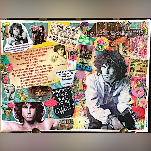 Jim Morrison mixed media collage art on 12x16” canvas - Picture 2 of 2